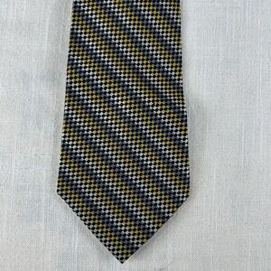Vintage Tie- Diagonal Striped Grays/Yellow - Rhodia France 100%‎ Acetate